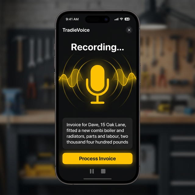 Sorted voice recording screen โ say the job and get an invoice